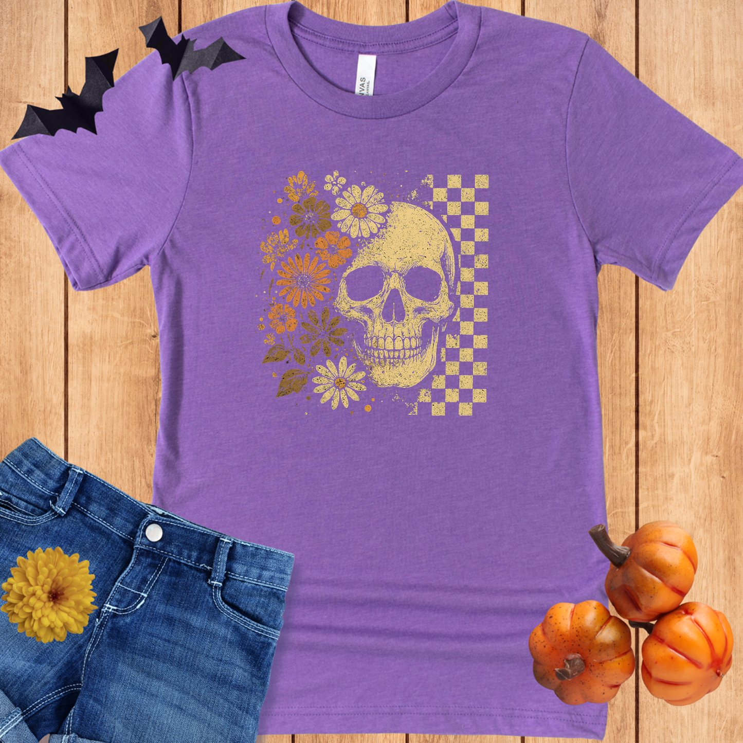 Halloween Skull Checkers Flowers