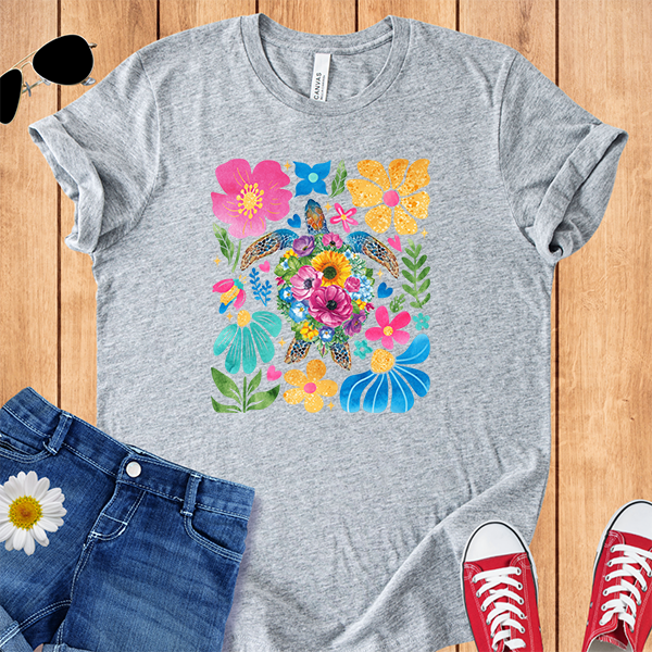 Sea Turtle Tropical Flowers