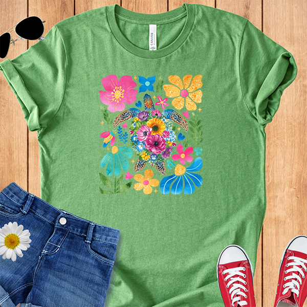 Sea Turtle Tropical Flowers