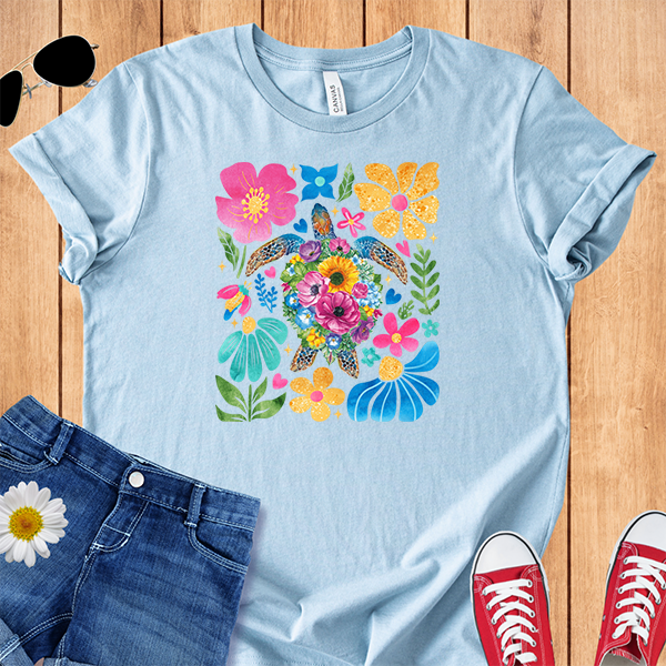 Sea Turtle Tropical Flowers