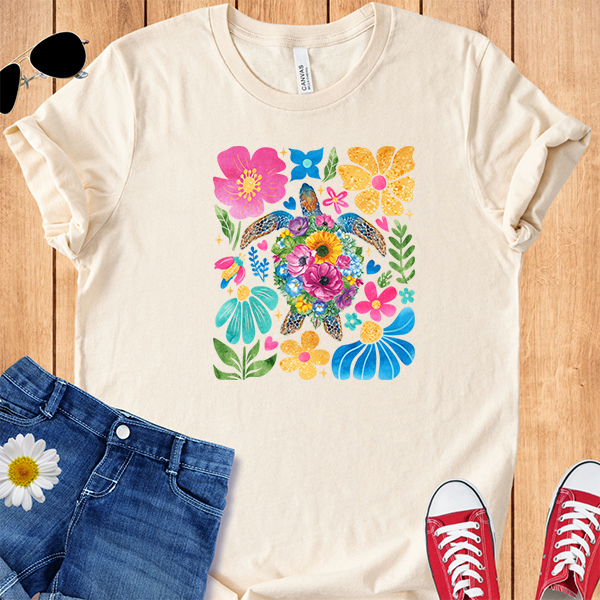 Sea Turtle Tropical Flowers