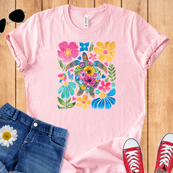 Sea Turtle Tropical Flowers