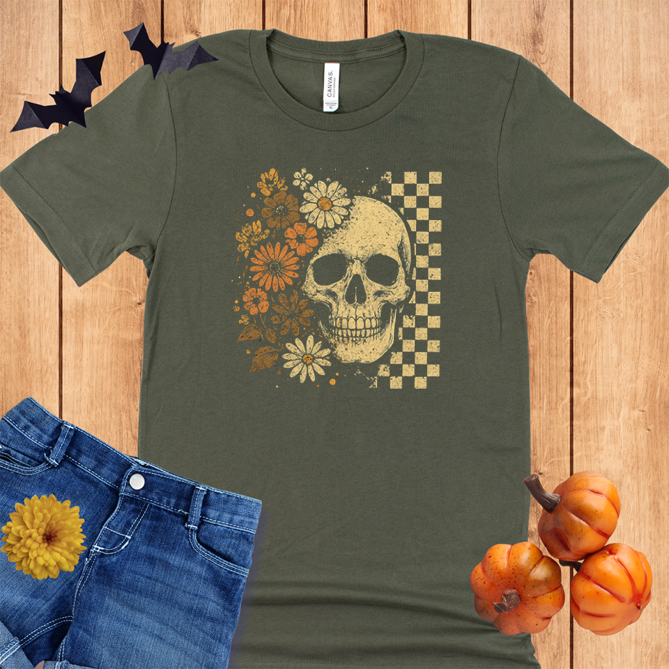 Halloween Skull Checkers Flowers