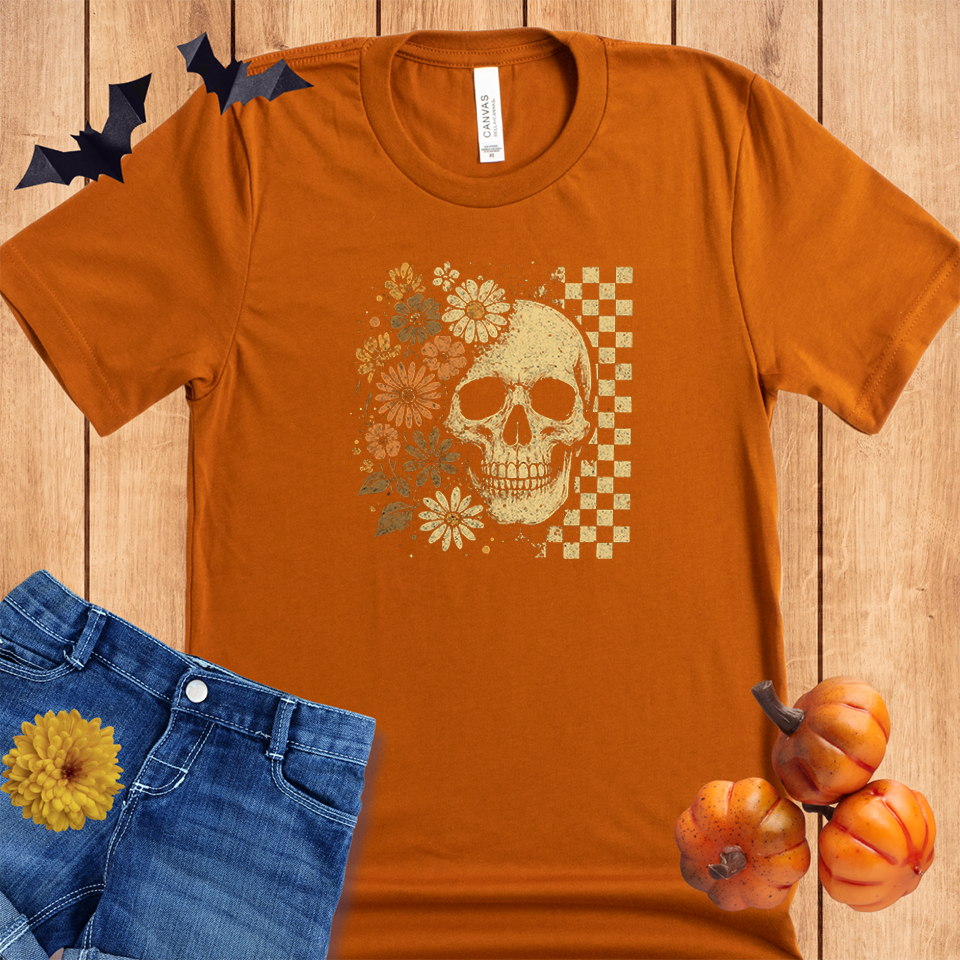 Halloween Skull Checkers Flowers