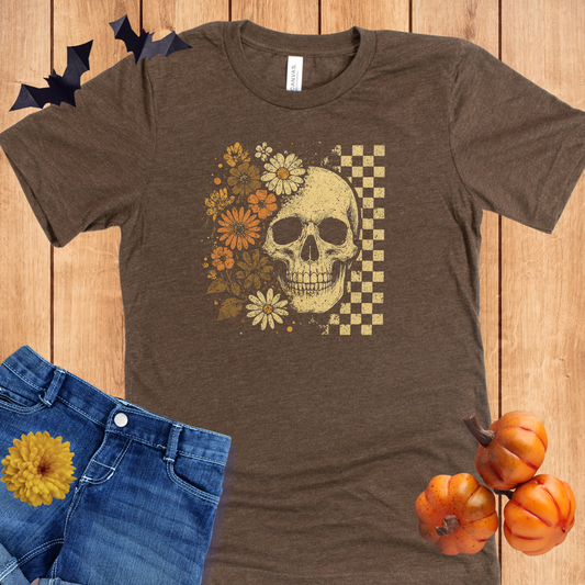 Halloween Skull Checkers Flowers