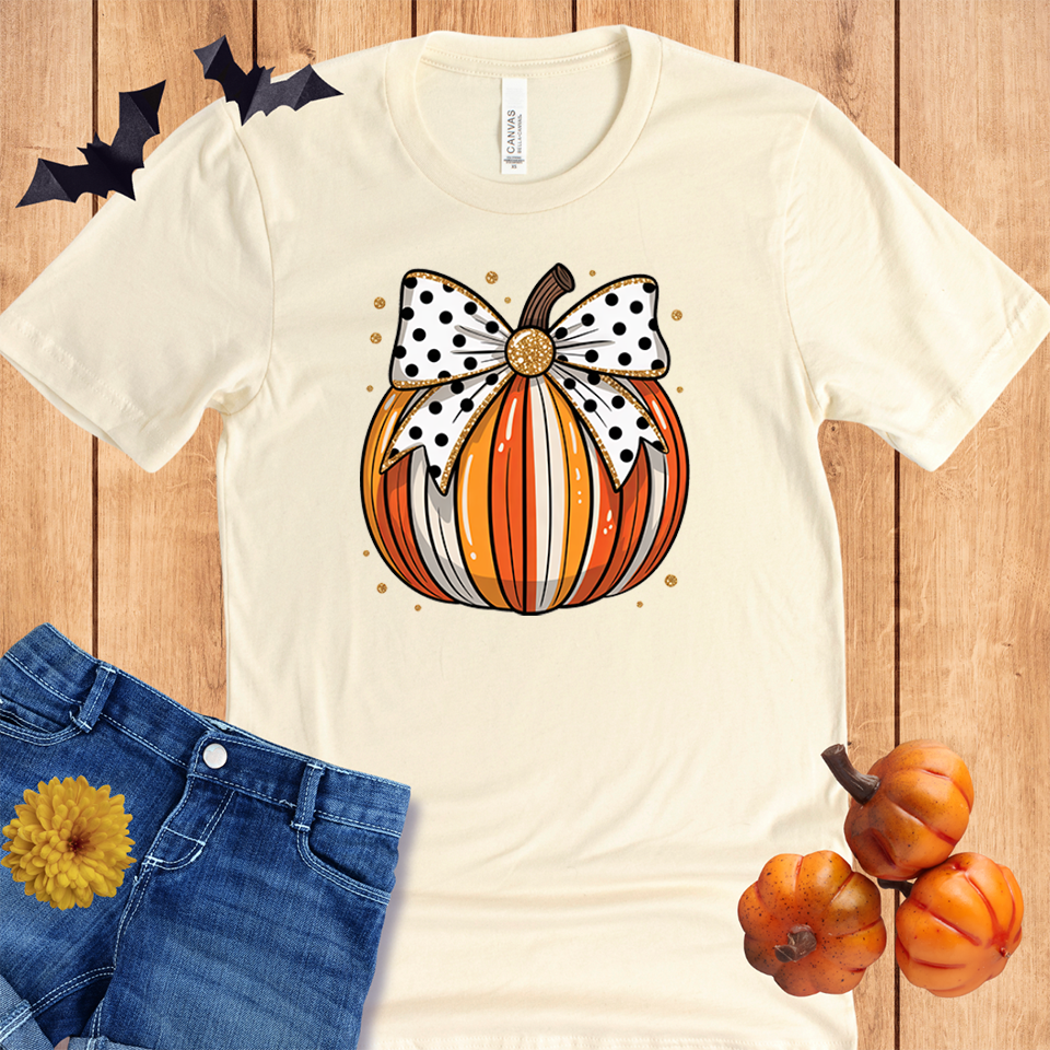 Halloween Autumn Pumpkin with Polka Dot Bow